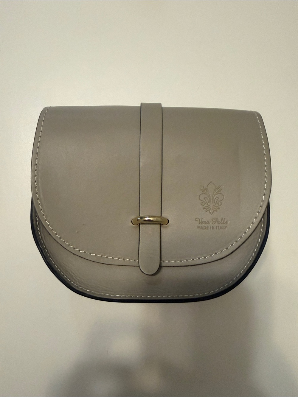 Vera Pelle Taupe Leather Crossbody Saddle Bag
